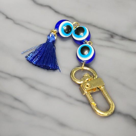 GOLD EVIL EYE BEADED TASSEL KEYCHAIN