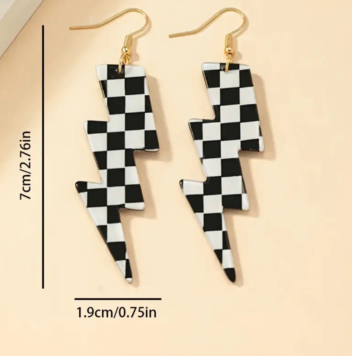 CHECKERBOARD LIGHTNING BOLT DANGLE EARRINGS