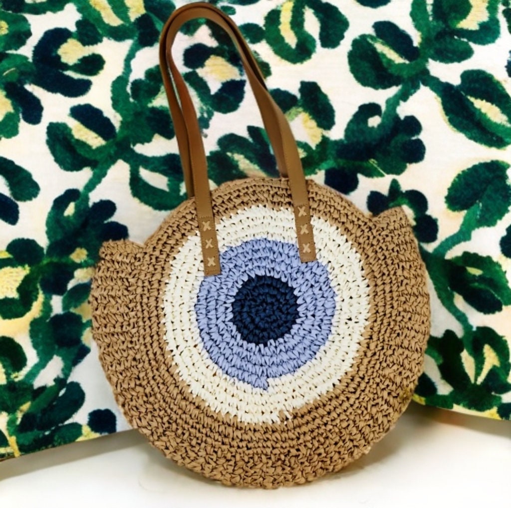 EVIL EYE LARGE WOVEN TOTE BAG