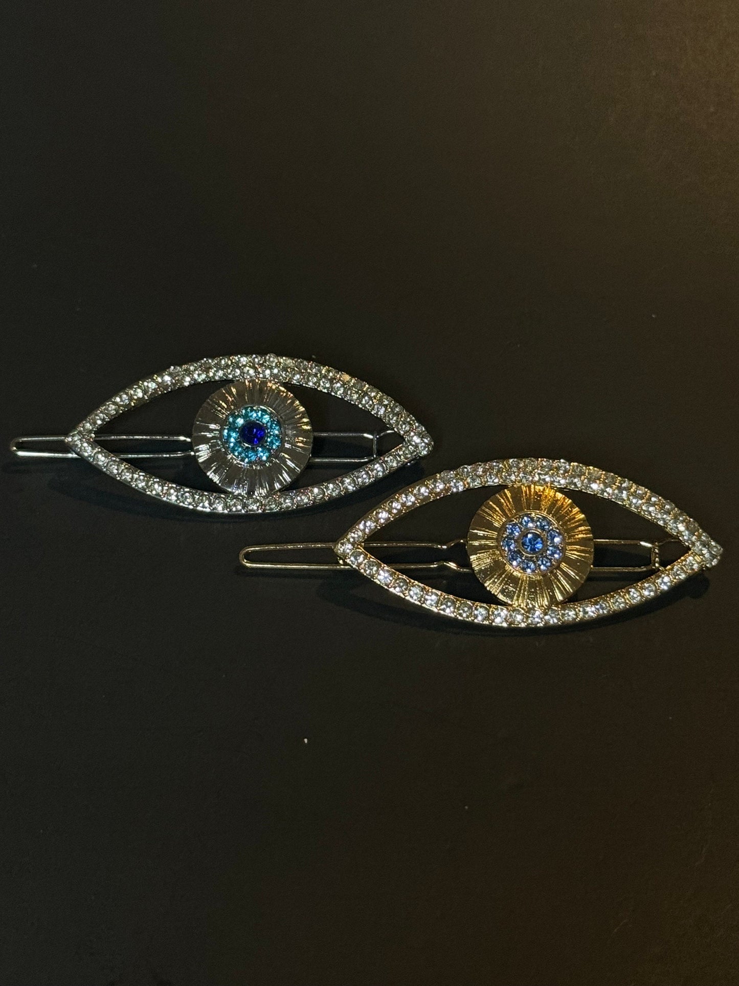 METAL BEJEWELLED EVIL EYE HAIR BARRETTES