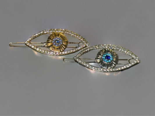 METAL BEJEWELLED EVIL EYE HAIR BARRETTES