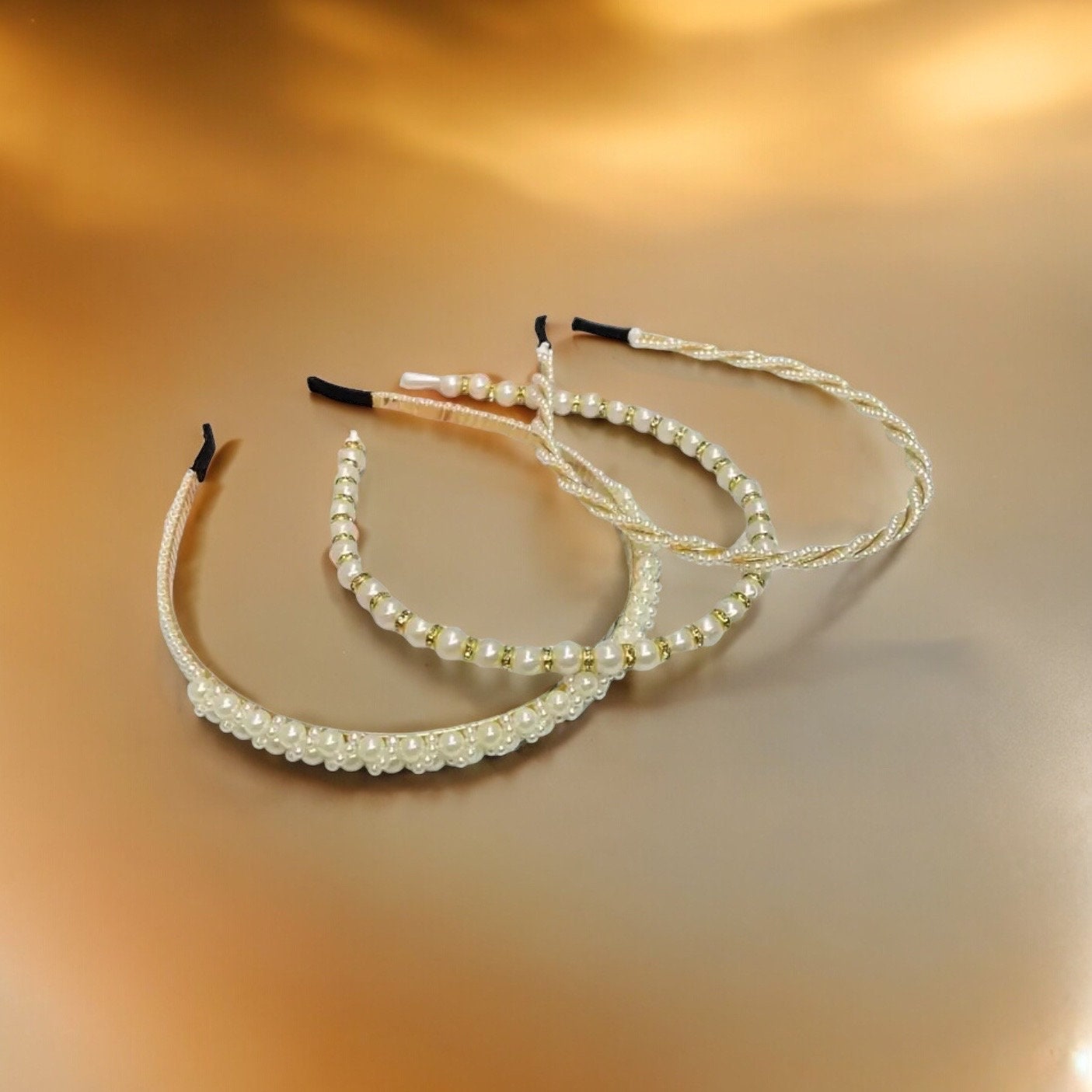 GOLDEN FAUX PEARL HEADBAND TRIOS