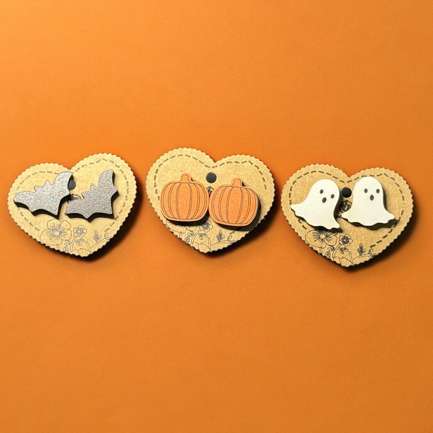 HALLOWEEN WOODEN SPOOKY STUD EARRING SETS