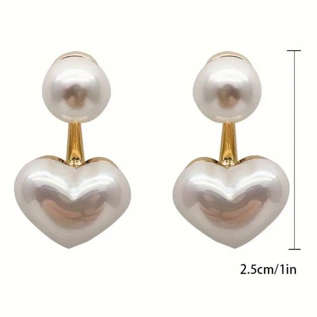 HEART SHAPED FAUX PEARL STUD EARRINGS