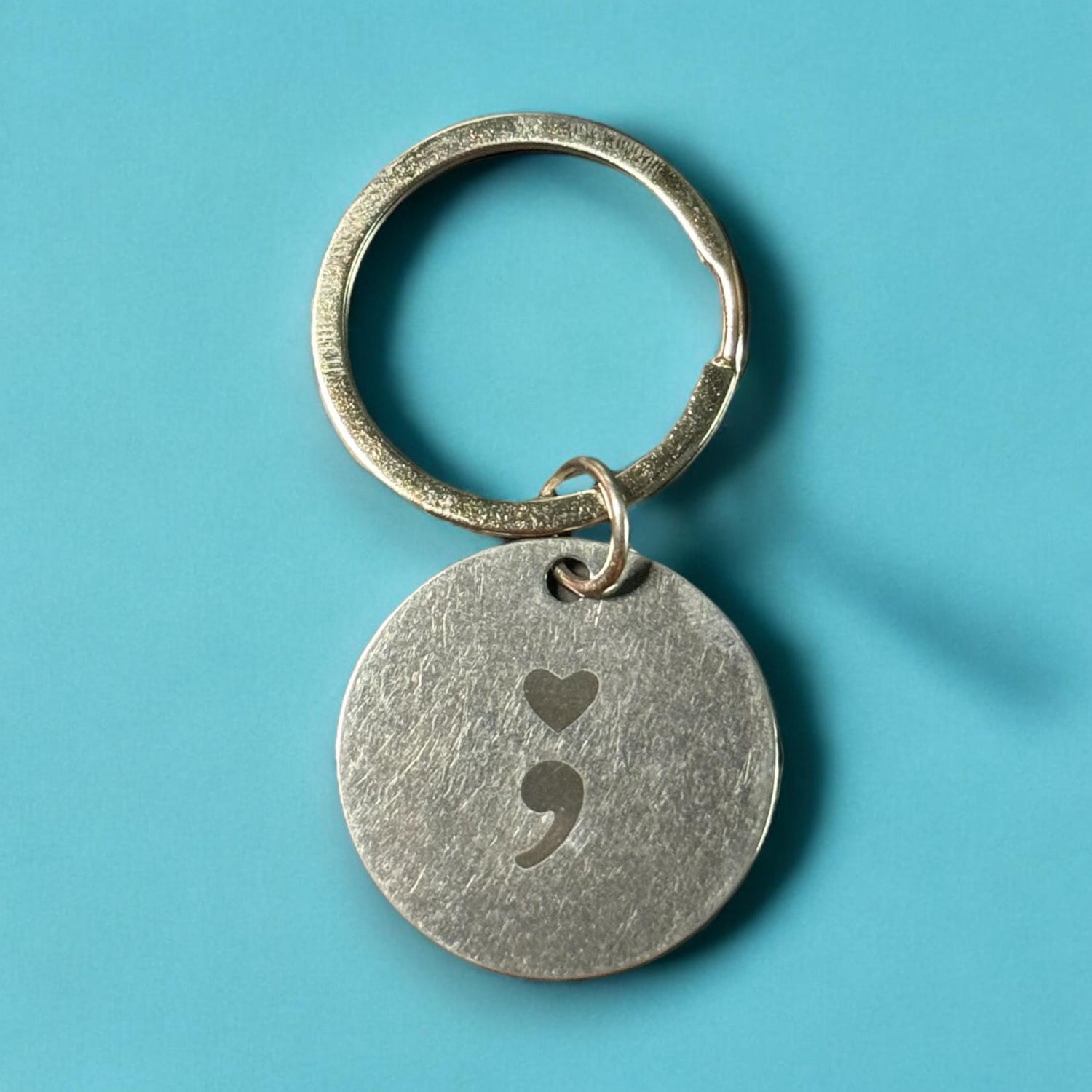 Suicide Awareness and Prevention Keychain Semicolon, Silver Circle Keychain, Mental Health Awareness Month, Celebration of Life Keychain