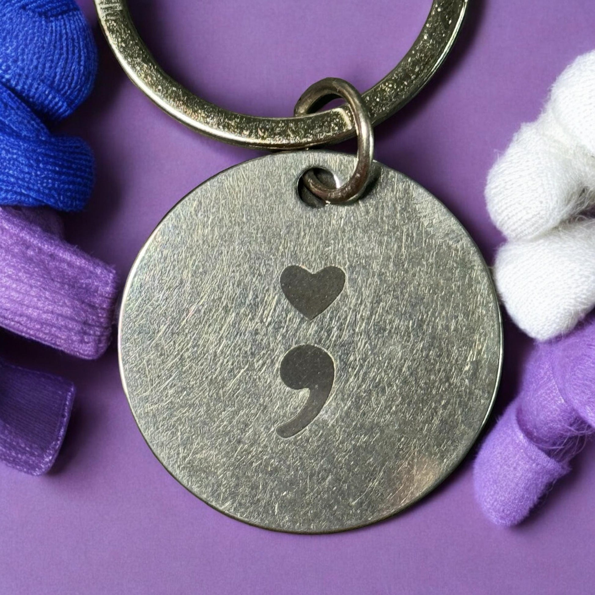 Suicide Awareness and Prevention Keychain Semicolon, Silver Circle Keychain, Mental Health Awareness Month, Celebration of Life Keychain