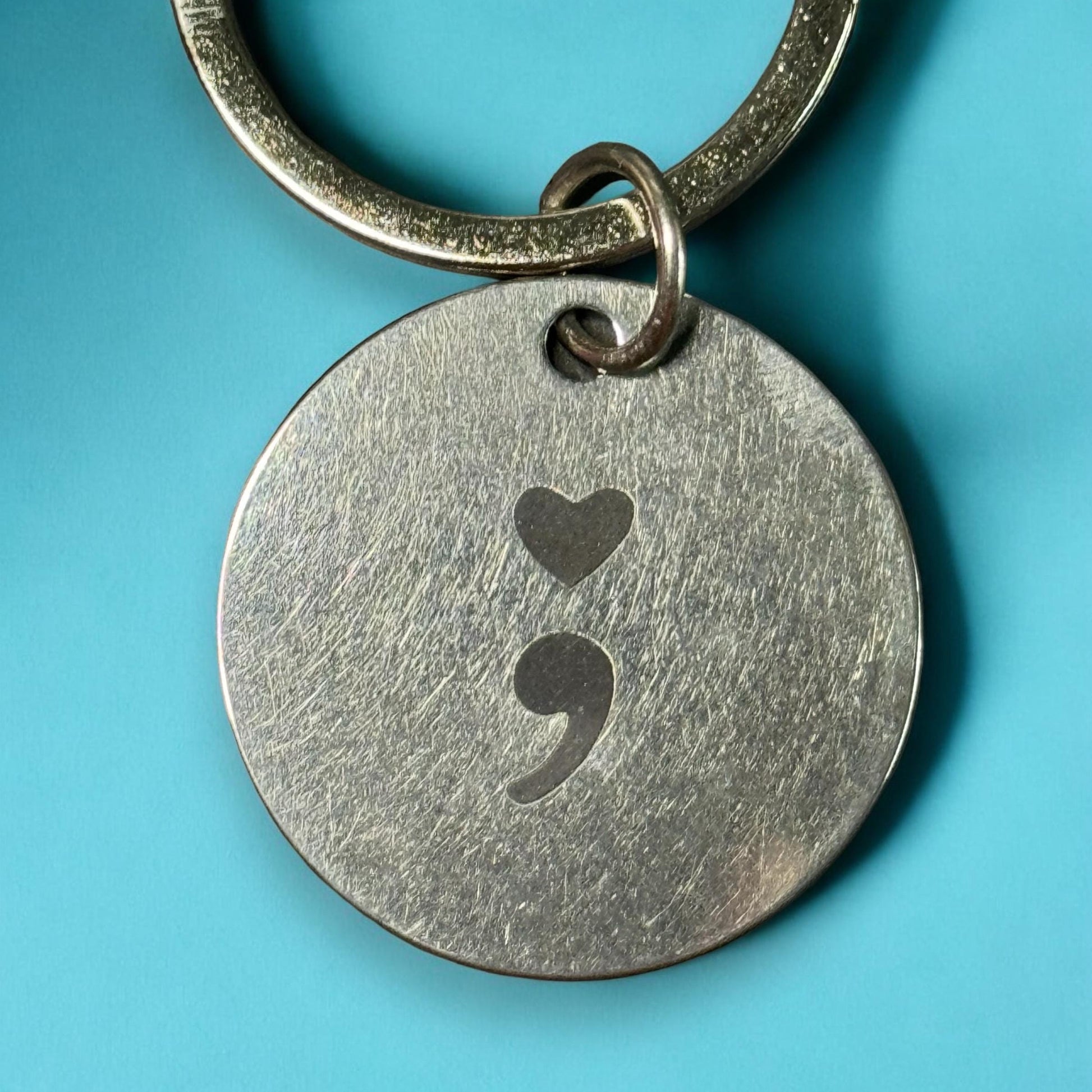 Suicide Awareness and Prevention Keychain Semicolon, Silver Circle Keychain, Mental Health Awareness Month, Celebration of Life Keychain