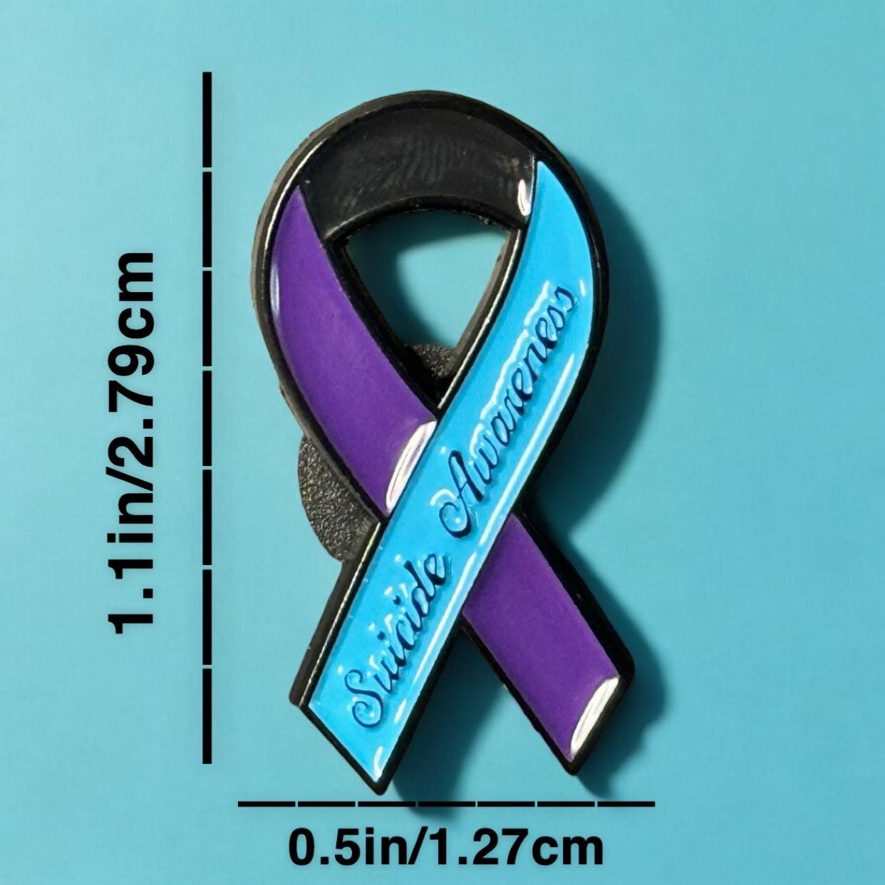 Suicide Awareness and Prevention Enamel Pin, Mental Health Awareness Month Brooch, Teal and Purple Ribbon, Awareness Ribbon Pushback Pin