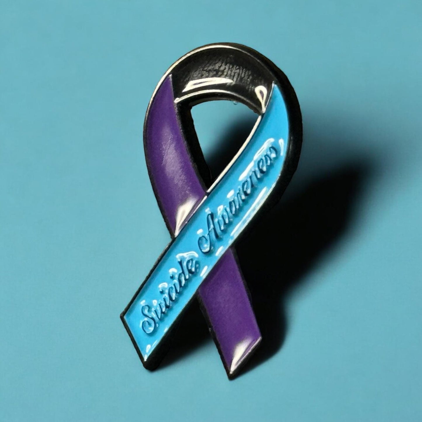 Suicide Awareness and Prevention Enamel Pin, Mental Health Awareness Month Brooch, Teal and Purple Ribbon, Awareness Ribbon Pushback Pin