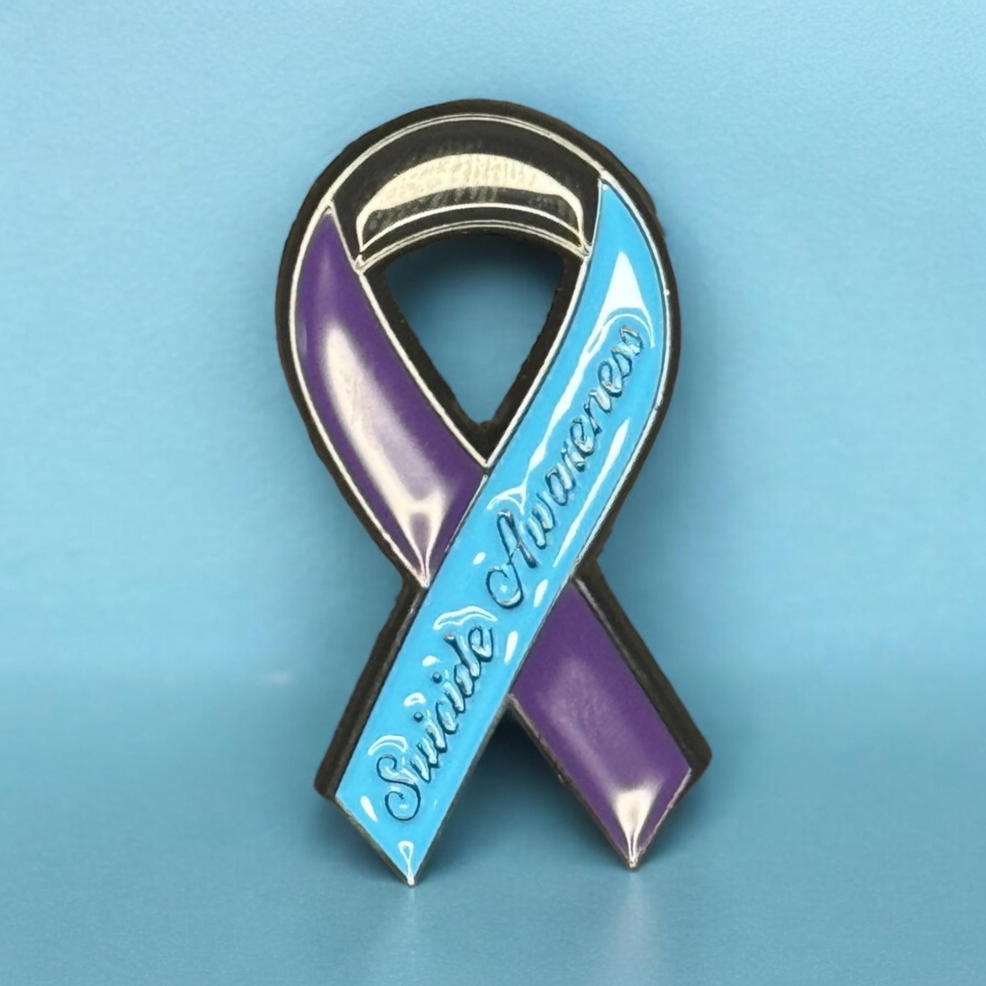 Suicide Awareness and Prevention Enamel Pin, Mental Health Awareness Month Brooch, Teal and Purple Ribbon, Awareness Ribbon Pushback Pin