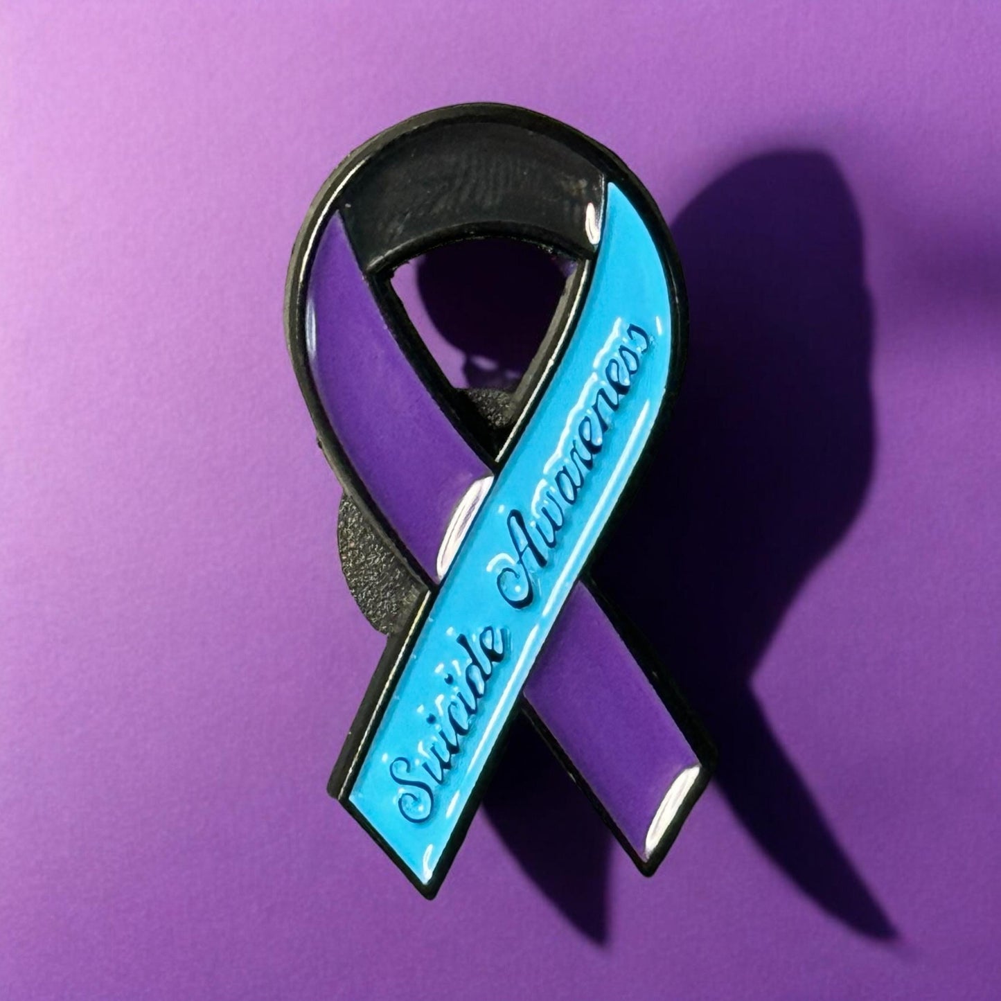 Suicide Awareness and Prevention Enamel Pin, Mental Health Awareness Month Brooch, Teal and Purple Ribbon, Awareness Ribbon Pushback Pin