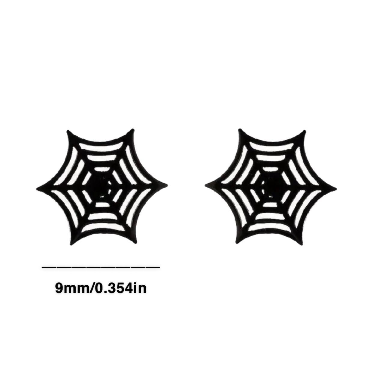 SMALL BLACK METAL SPIDERWEB STUD EARRINGS