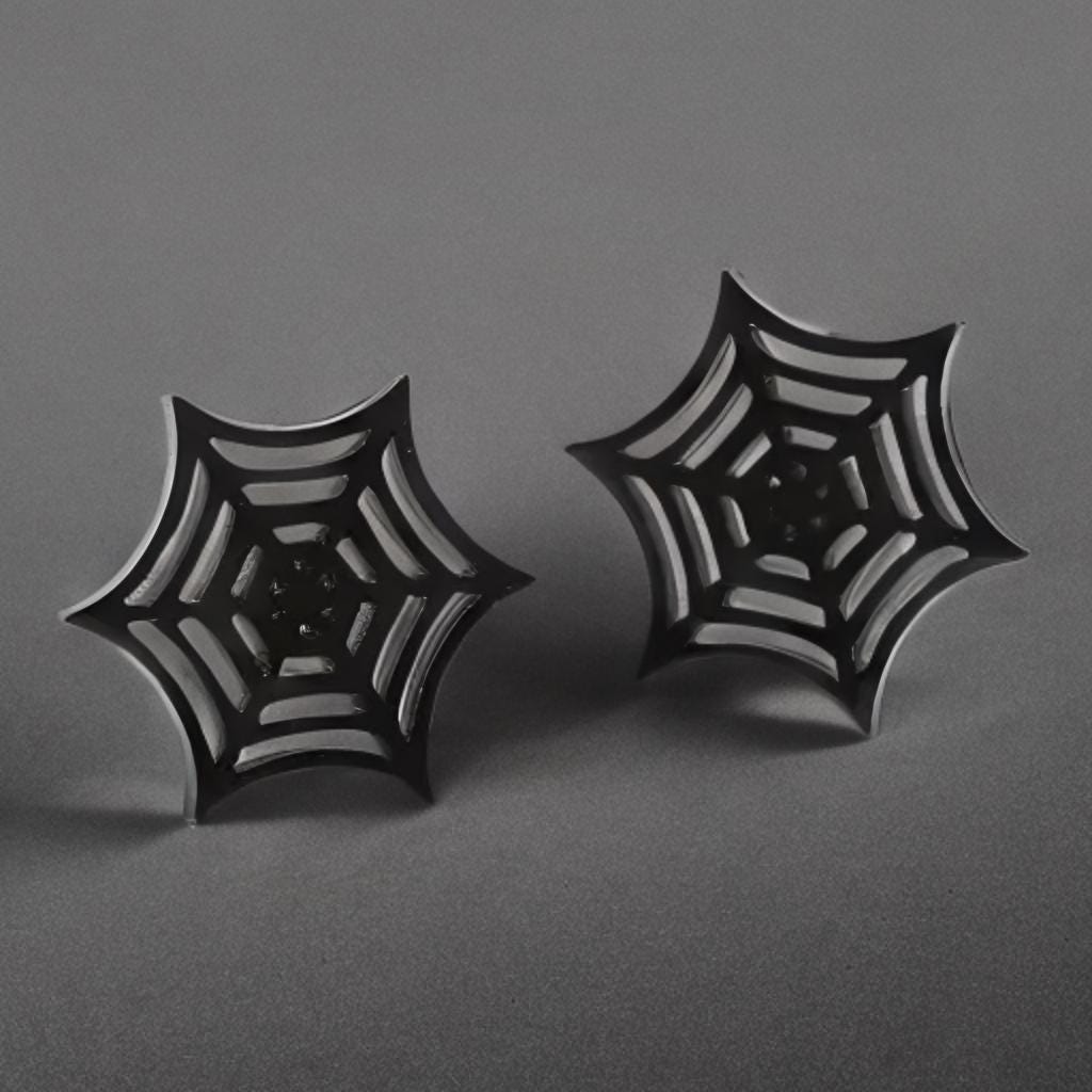 SMALL BLACK METAL SPIDERWEB STUD EARRINGS