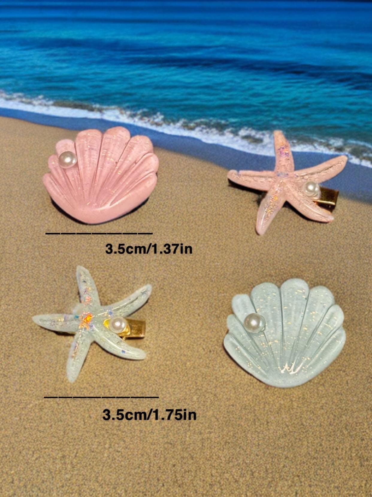 Seashell and Starfish Hair Barrettes 2-Pack, Summer Hair Accessories, Thick Thin Hair, Cute Set of Hairpins, Trendy Hair Claw, Hair Clips