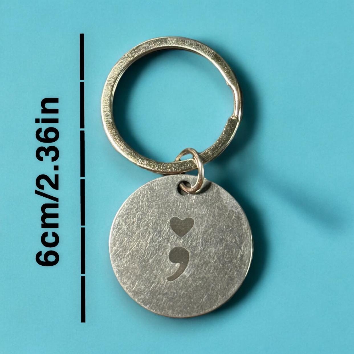 Suicide Awareness and Prevention Keychain Semicolon, Silver Circle Keychain, Mental Health Awareness Month, Celebration of Life Keychain