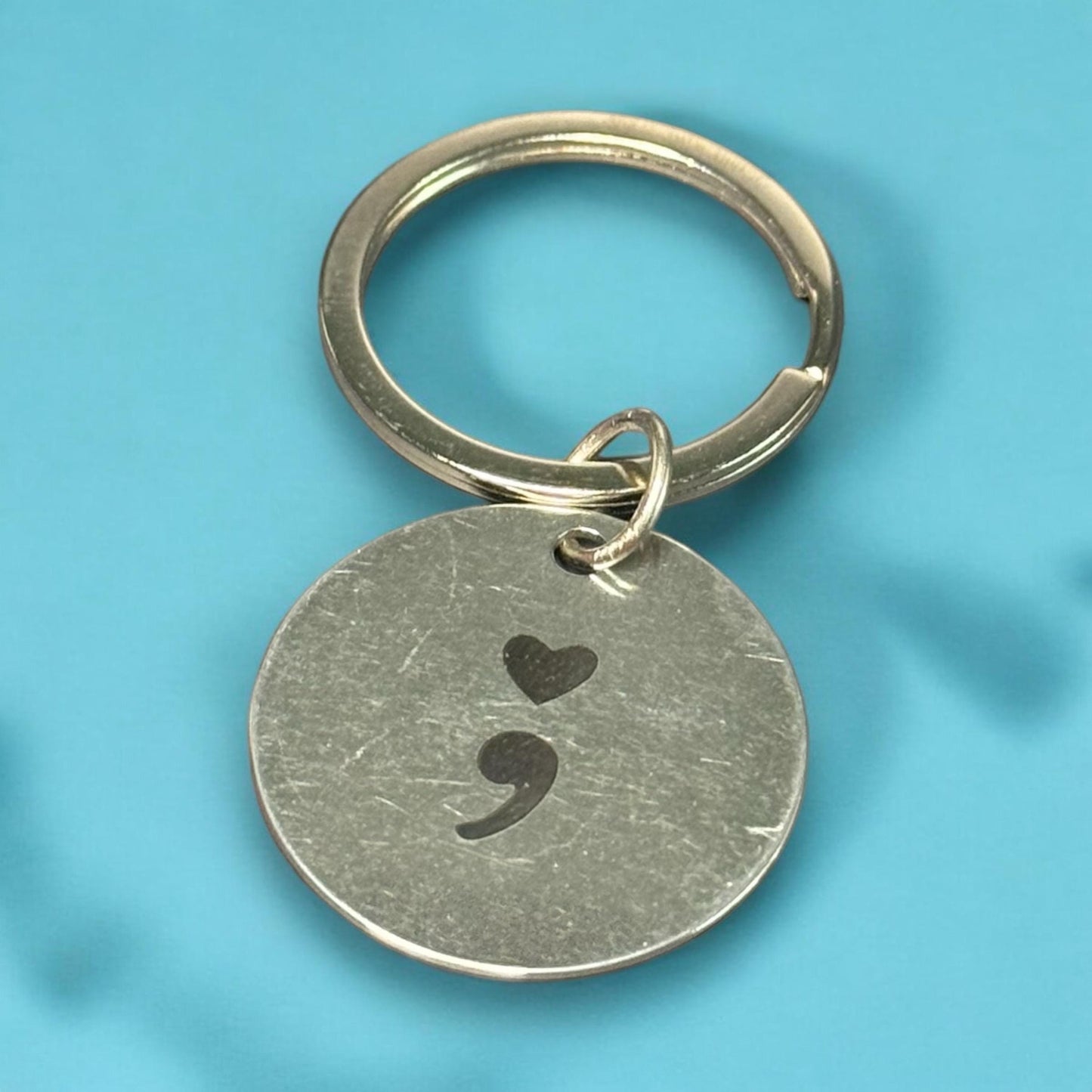 Suicide Awareness and Prevention Keychain Semicolon, Silver Circle Keychain, Mental Health Awareness Month, Celebration of Life Keychain