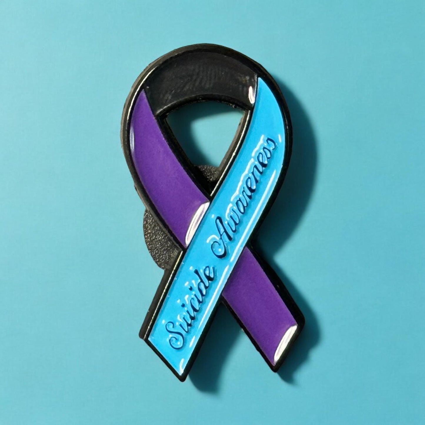 Suicide Awareness and Prevention Enamel Pin, Mental Health Awareness Month Brooch, Teal and Purple Ribbon, Awareness Ribbon Pushback Pin