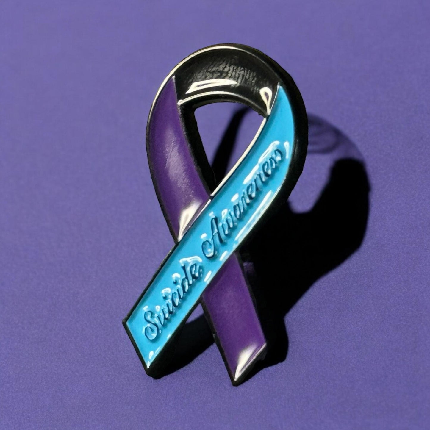 Suicide Awareness and Prevention Enamel Pin, Mental Health Awareness Month Brooch, Teal and Purple Ribbon, Awareness Ribbon Pushback Pin