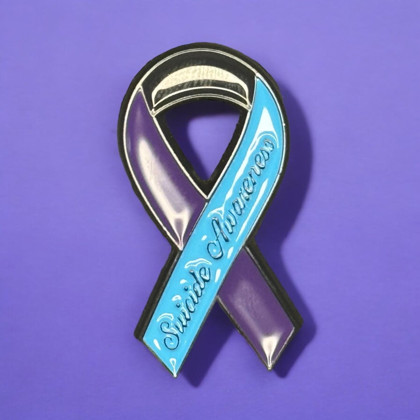 Suicide Awareness and Prevention Enamel Pin, Mental Health Awareness Month Brooch, Teal and Purple Ribbon, Awareness Ribbon Pushback Pin