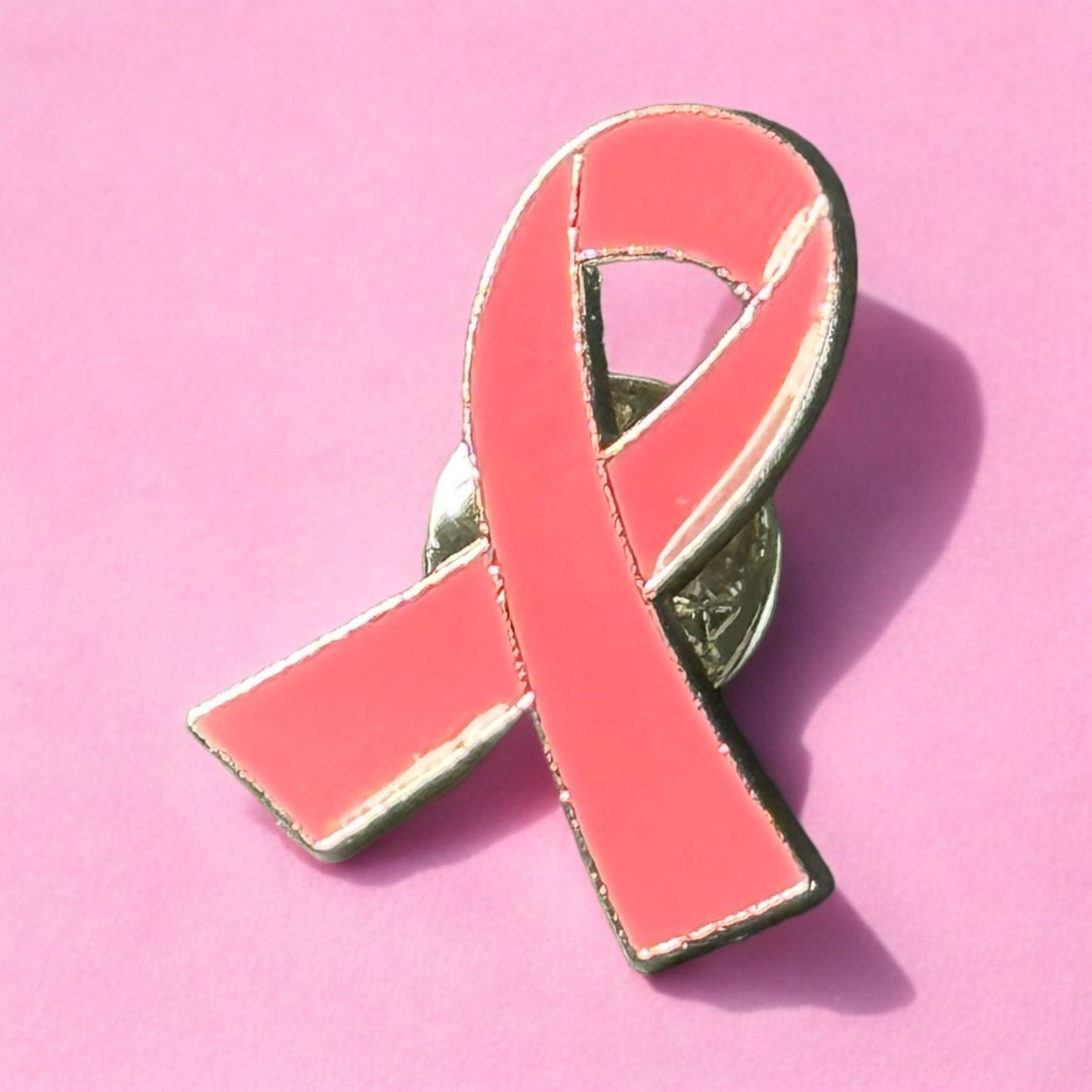 Breast Cancer Awareness Enamel Pin, Pink Pushback Enamel Pin, Breast Cancer Ribbon Accessories, Pink Ribbon Brooch, Metal Silver Accessories