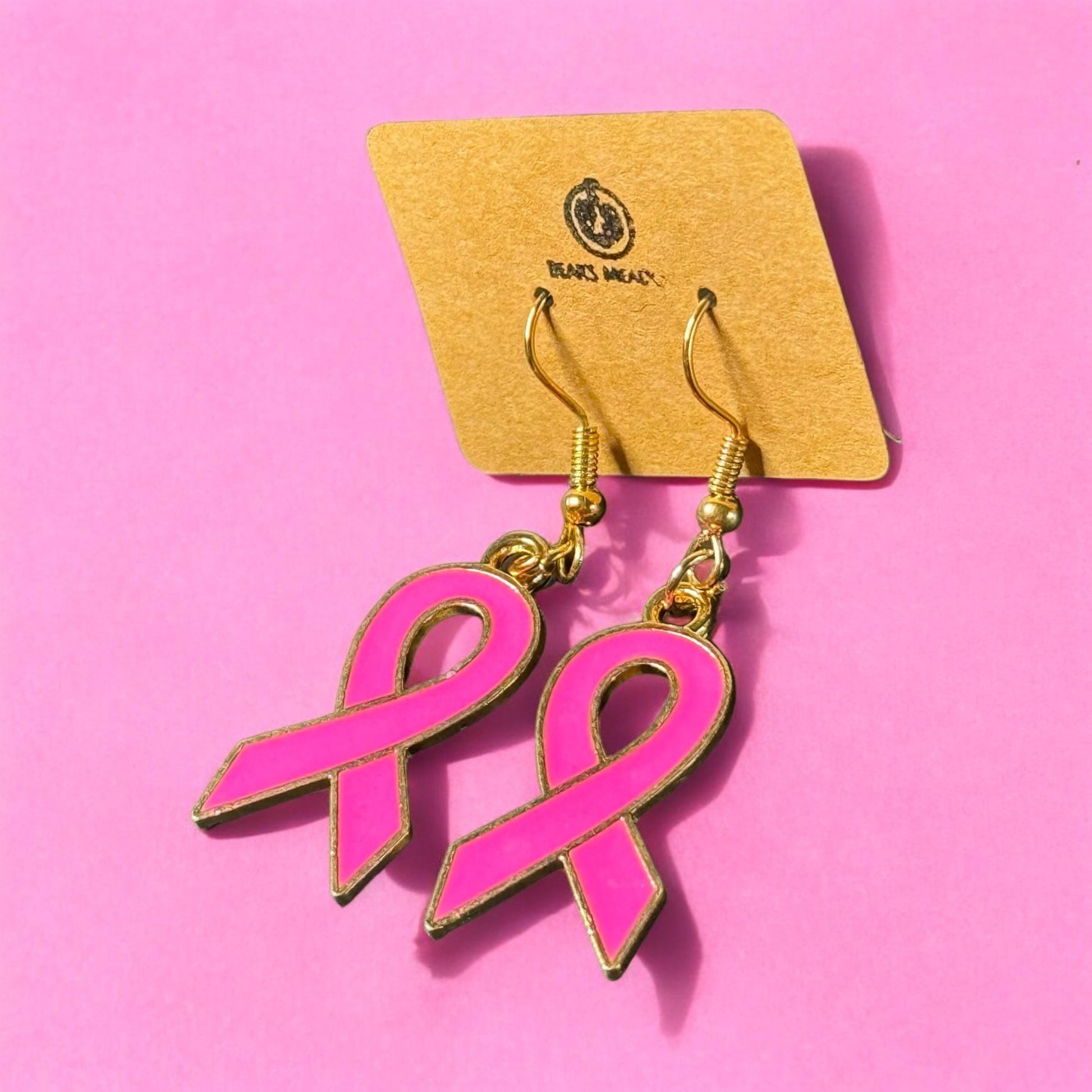 Breast Cancer Awareness Dangle Earrings, Pink and Gold Enamel Earrings, Hanging Pink Cancer Ribbon Earrings Set, Cancer Awareness Accessory