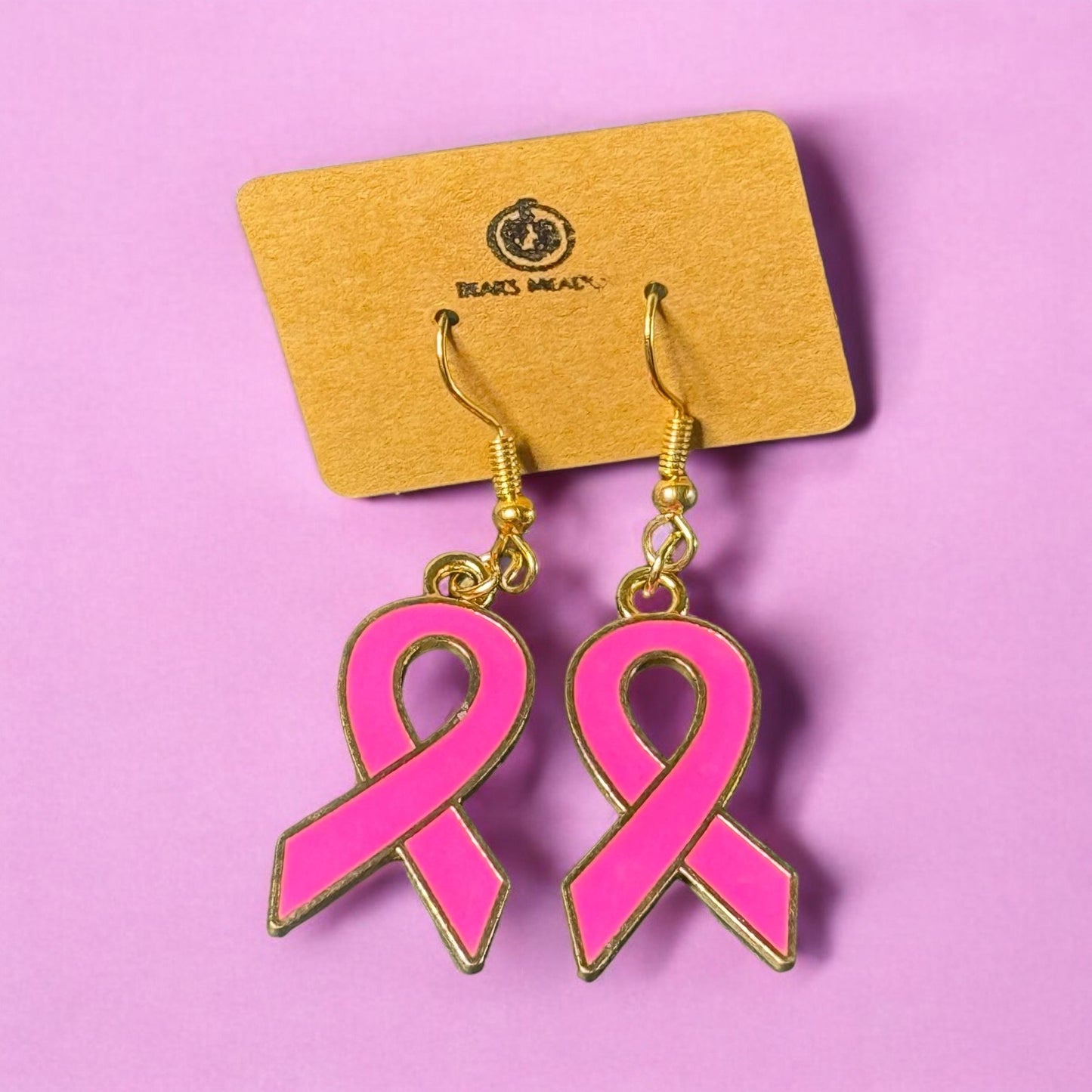 Breast Cancer Awareness Dangle Earrings, Pink and Gold Enamel Earrings, Hanging Pink Cancer Ribbon Earrings Set, Cancer Awareness Accessory