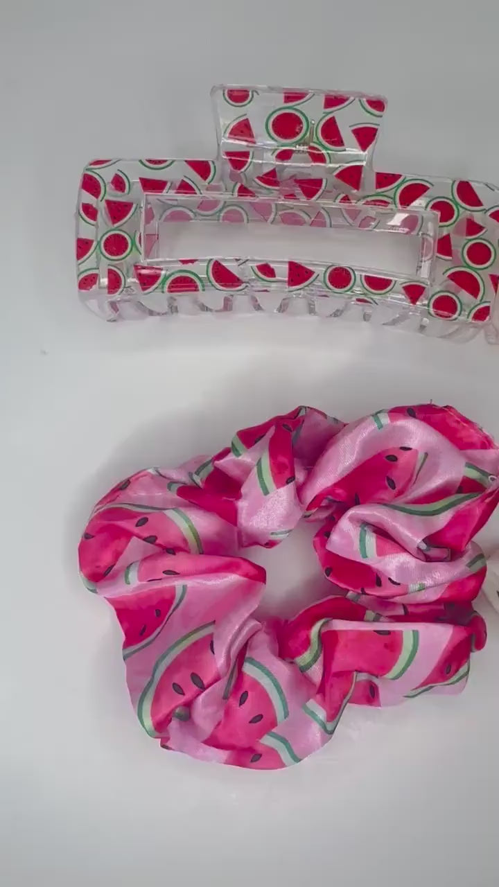 Fruit Themed Summer Claw Clip Scrunchies Duo