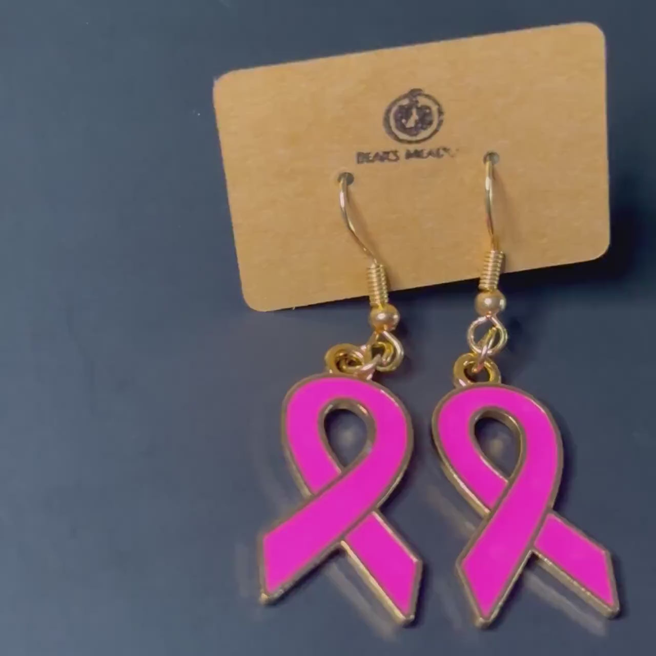 Breast Cancer Awareness Dangle Earrings, Pink and Gold Enamel Earrings, Hanging Pink Cancer Ribbon Earrings Set, Cancer Awareness Accessory